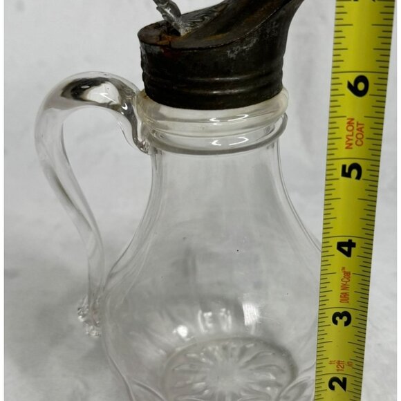 Antique Victorian Glass Pitcher With Ornate Pewter Lid & Handle - Picture 11 of 11
